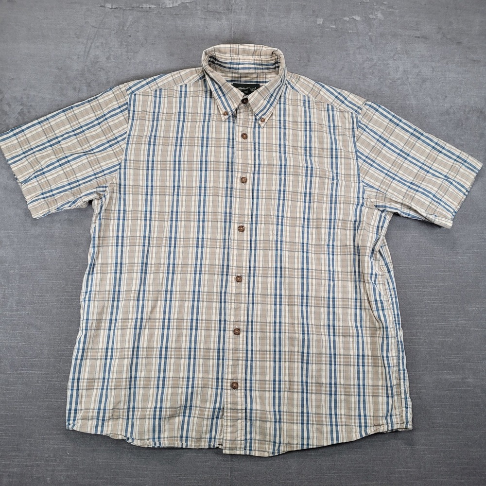 Eddie Bauer Y2K Plaid Shirt Short Sleeve Button Up Casual Outdoor Mens Size L